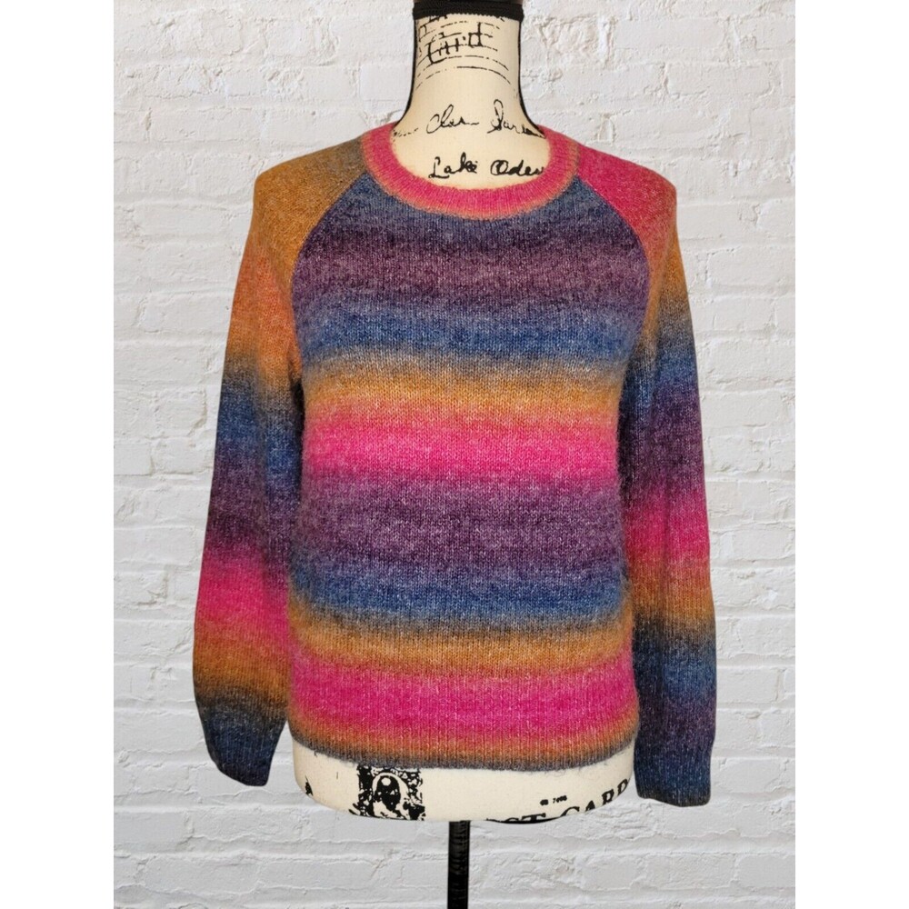 BB Dakota Ombre Wool Blend Sweater Women SM Multi Color Round Neck Rainbow NEW